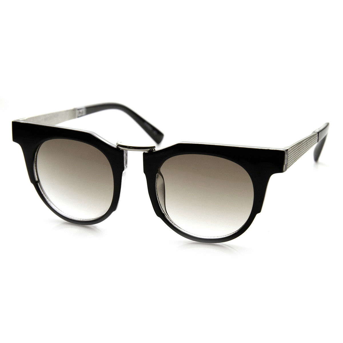 Mod Retro Round Circle Metal Temple Horn Rimmed Sunglasses